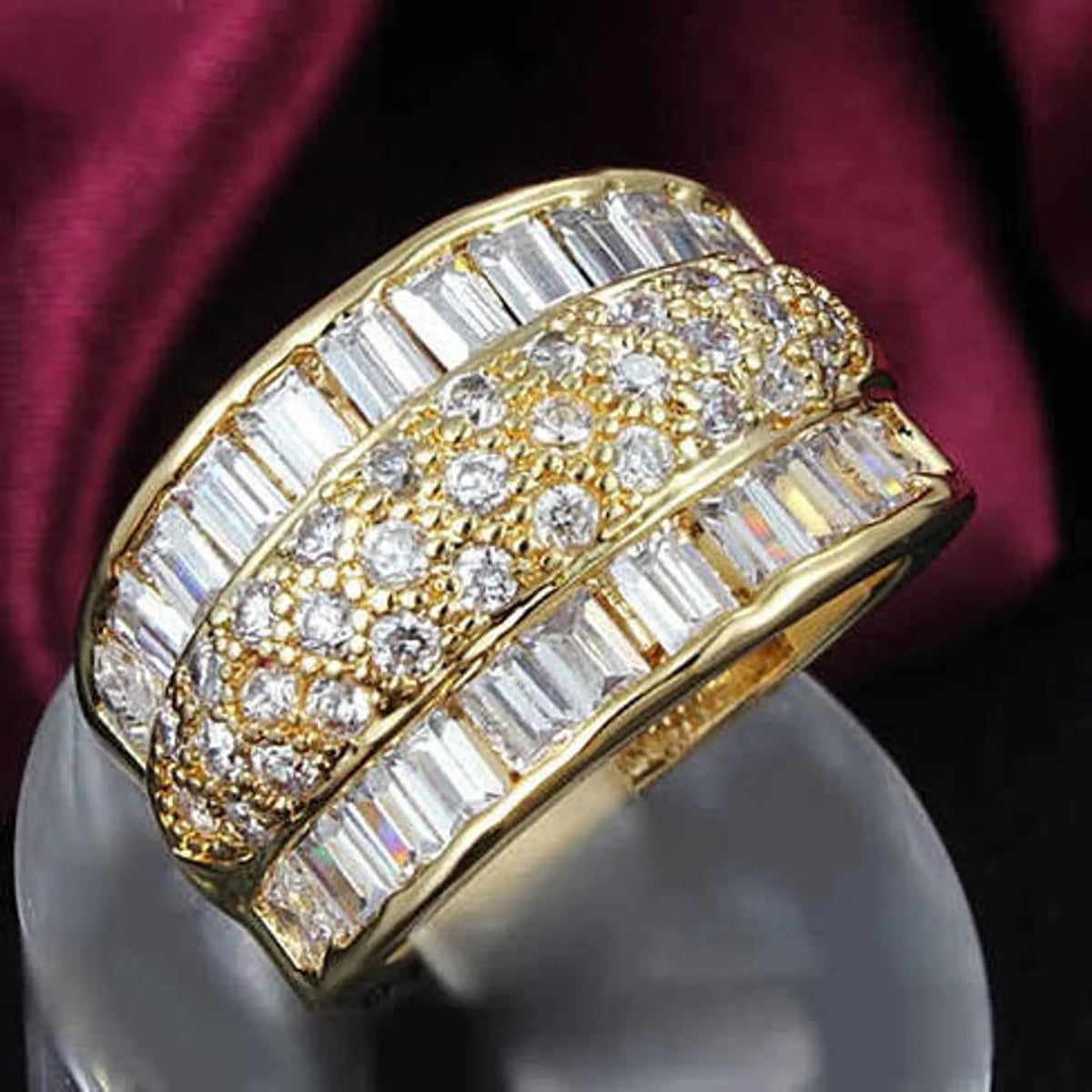 Regal Baguette And CZ Statement Band Ring - Pack Of: 1