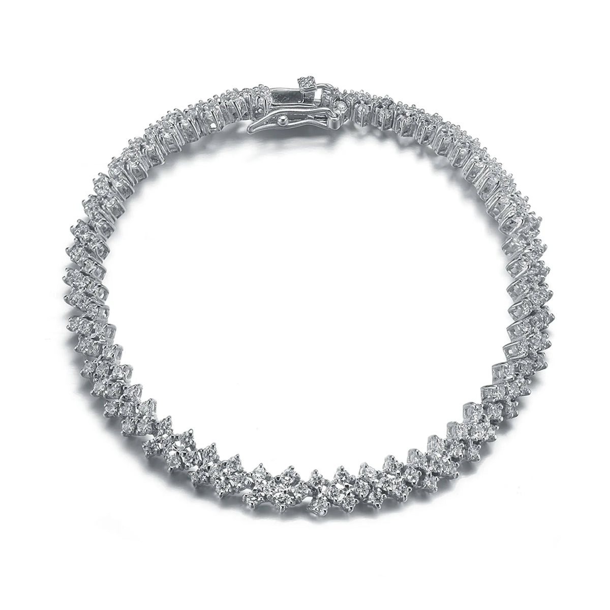 Collette Z Sterling Silver with Rhodium Plated Clear Round Cubic Zirconia Three Row Tennis Bracelet