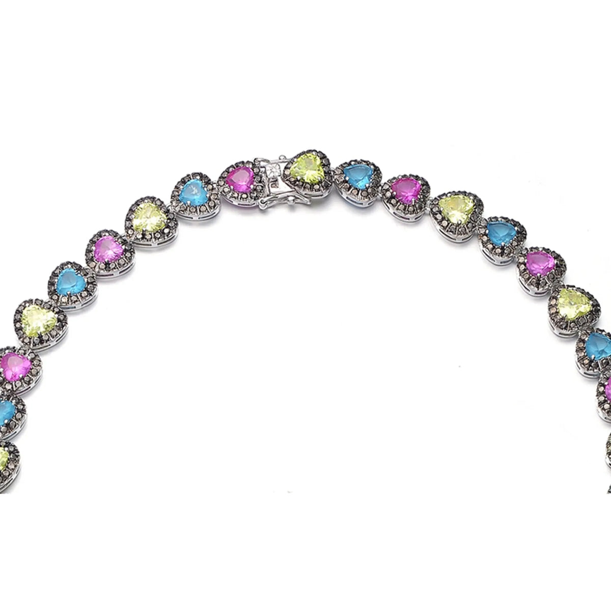 Collette Z Sterling Silver Multi-colored Cubic Zirconia Heart Necklace
