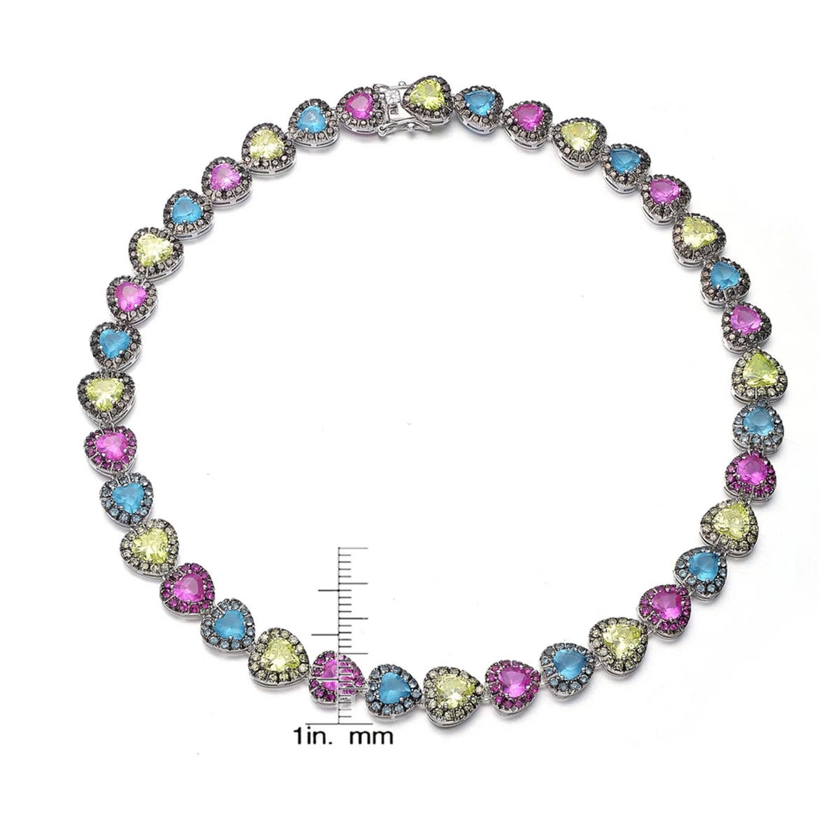 Collette Z Sterling Silver Multi-colored Cubic Zirconia Heart Necklace
