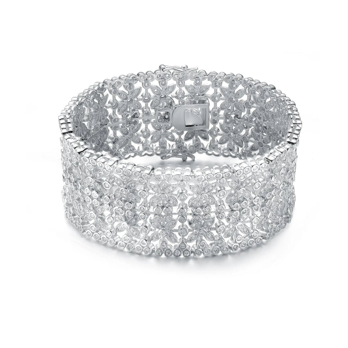 Collette Z Sterling Silver Cubic Zirconia Wide Elegant Bracelet