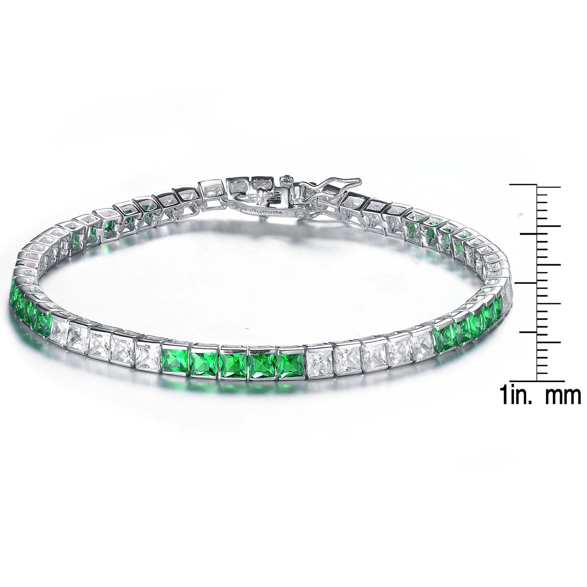 Collette Z Sterling Silver Cubic Zirconia and Green Tennis Bracelet