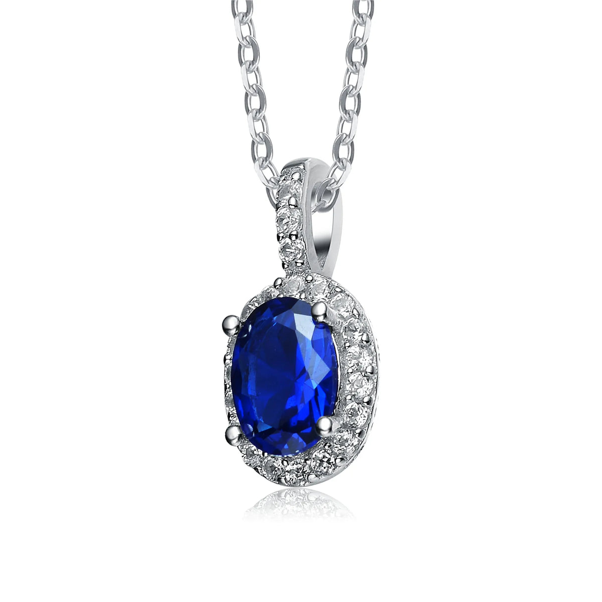 Collette Z Sterling Silver Genuine Sapphire Cubic Zirconia Oval Necklace