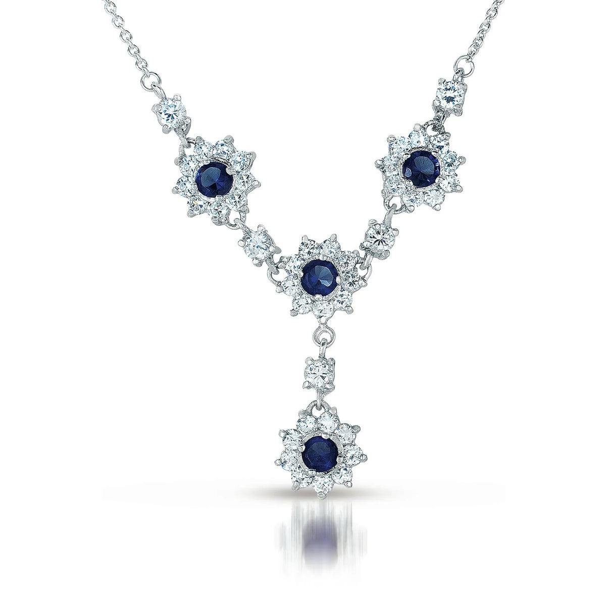 Collette Z Sterling Silver Clear Blue Cubic Zirconia Sunburst Necklace
