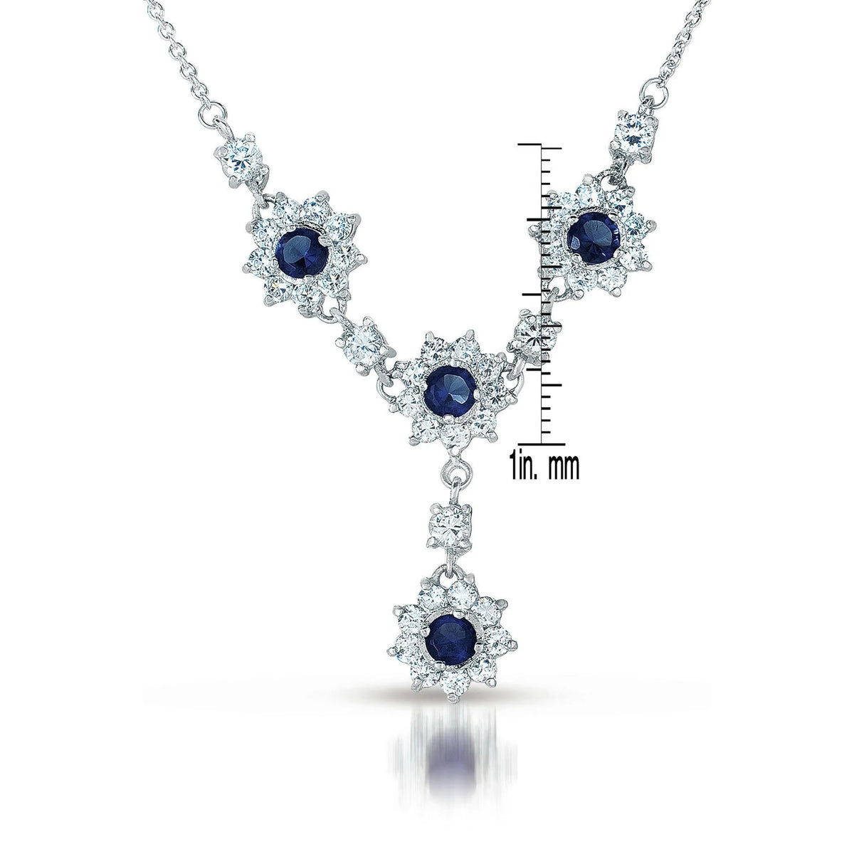 Collette Z Sterling Silver Clear Blue Cubic Zirconia Sunburst Necklace