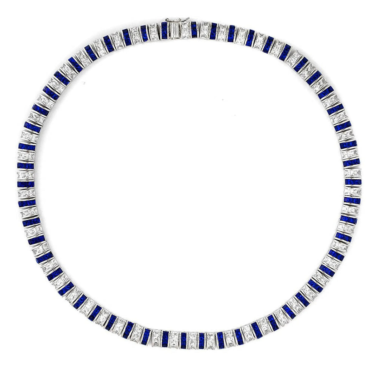 Collette Z Sterling Silver Clear and Blue Cubic Zirconia Stripe Necklace