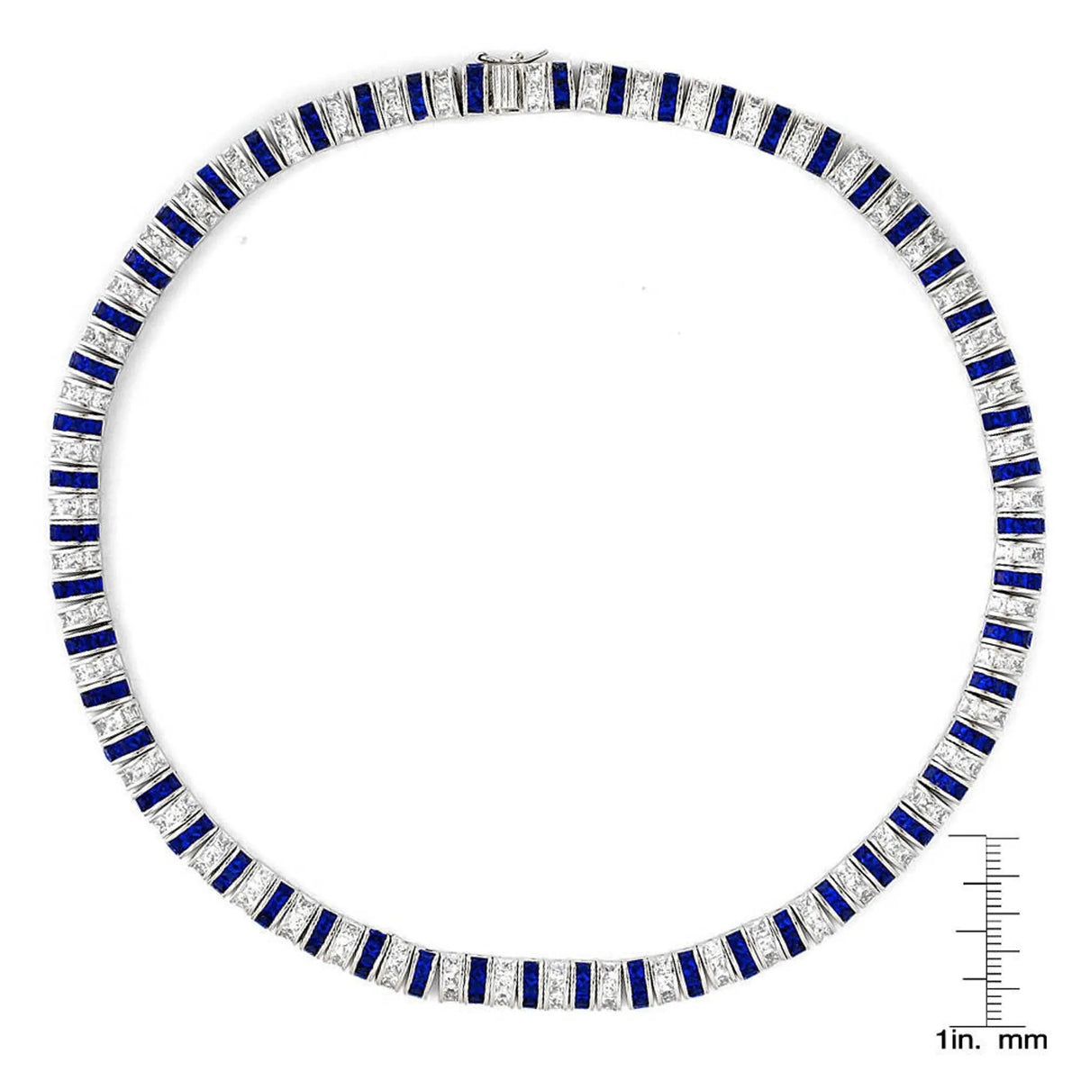Collette Z Sterling Silver Clear and Blue Cubic Zirconia Stripe Necklace