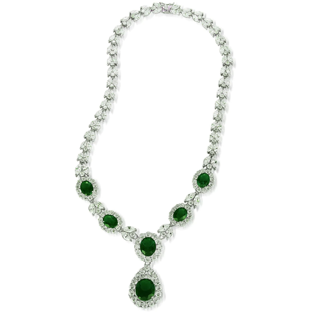 Collette Z Sterling Silver Clear and Green Cubic Zirconia Dangle Necklace