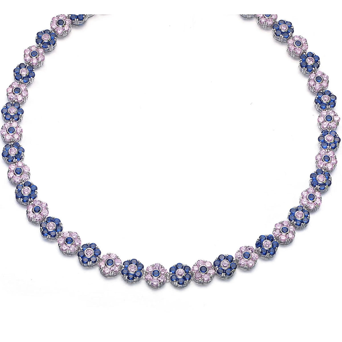 Collette Z C.Z. Sterling Silver Rhodium Plated Sapphire And Blue Topaz Flower Shape Necklace