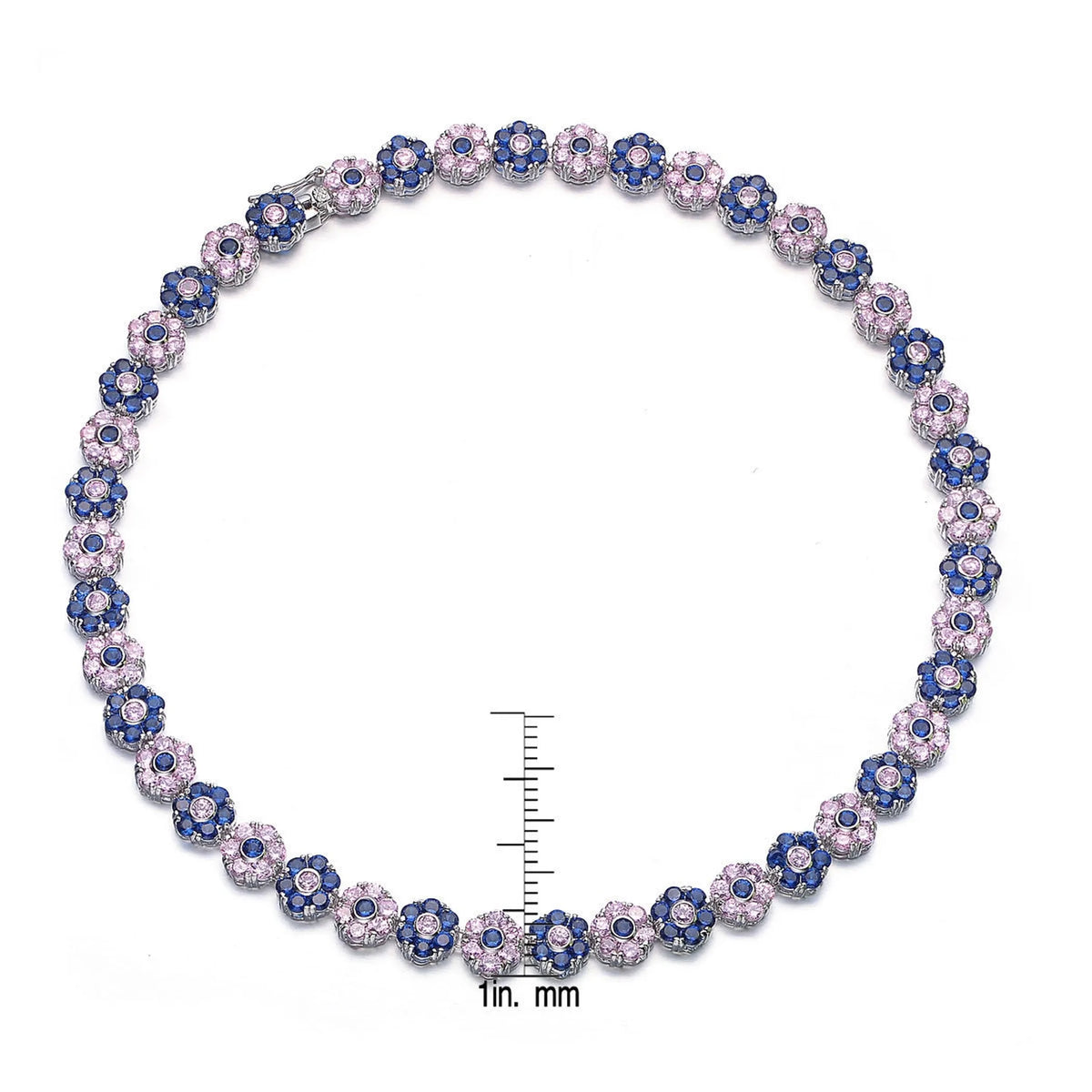 Collette Z C.Z. Sterling Silver Rhodium Plated Sapphire And Blue Topaz Flower Shape Necklace