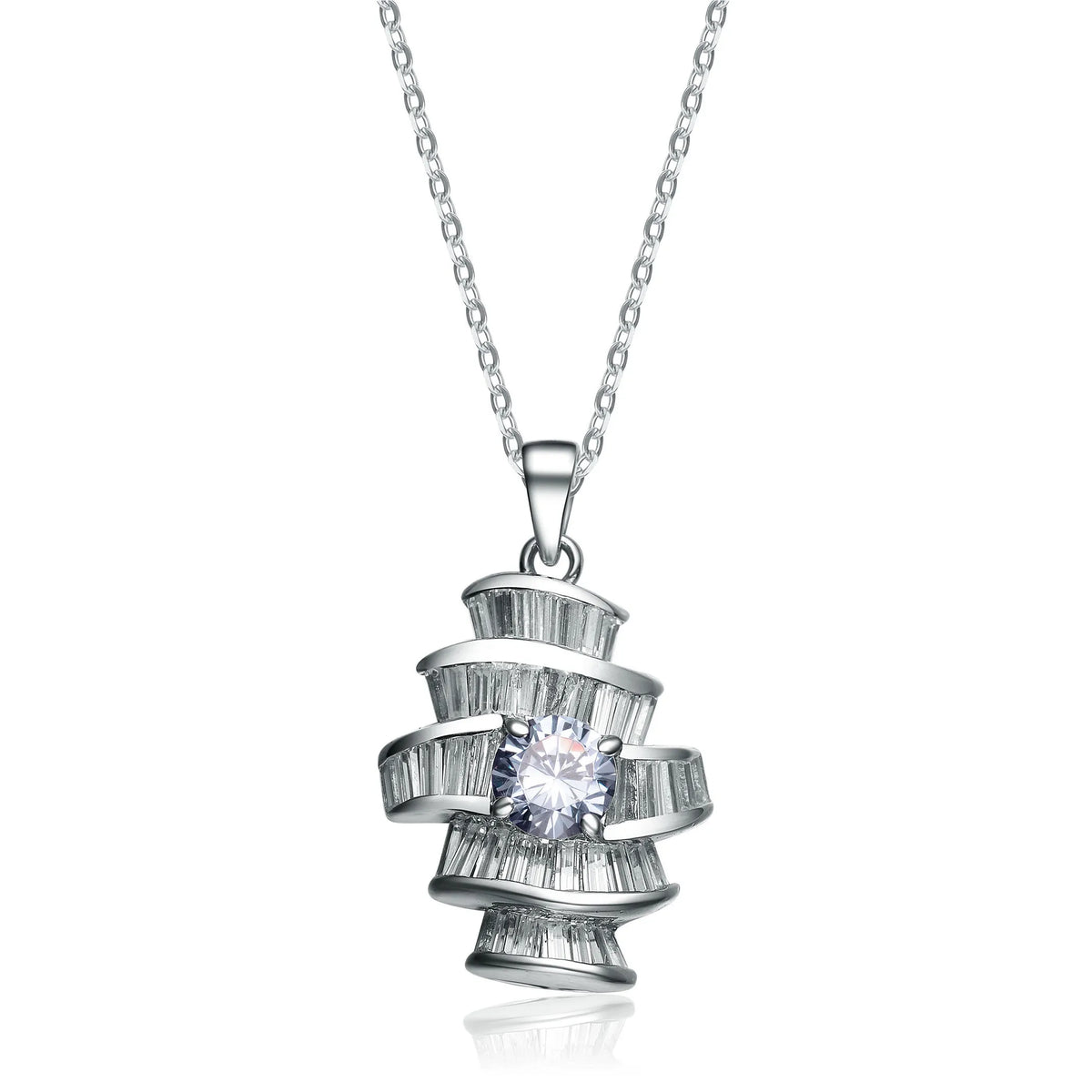 Collette Z Sterling Silver Clear and Light Blue Cubic Zirconia Solitaire Necklace