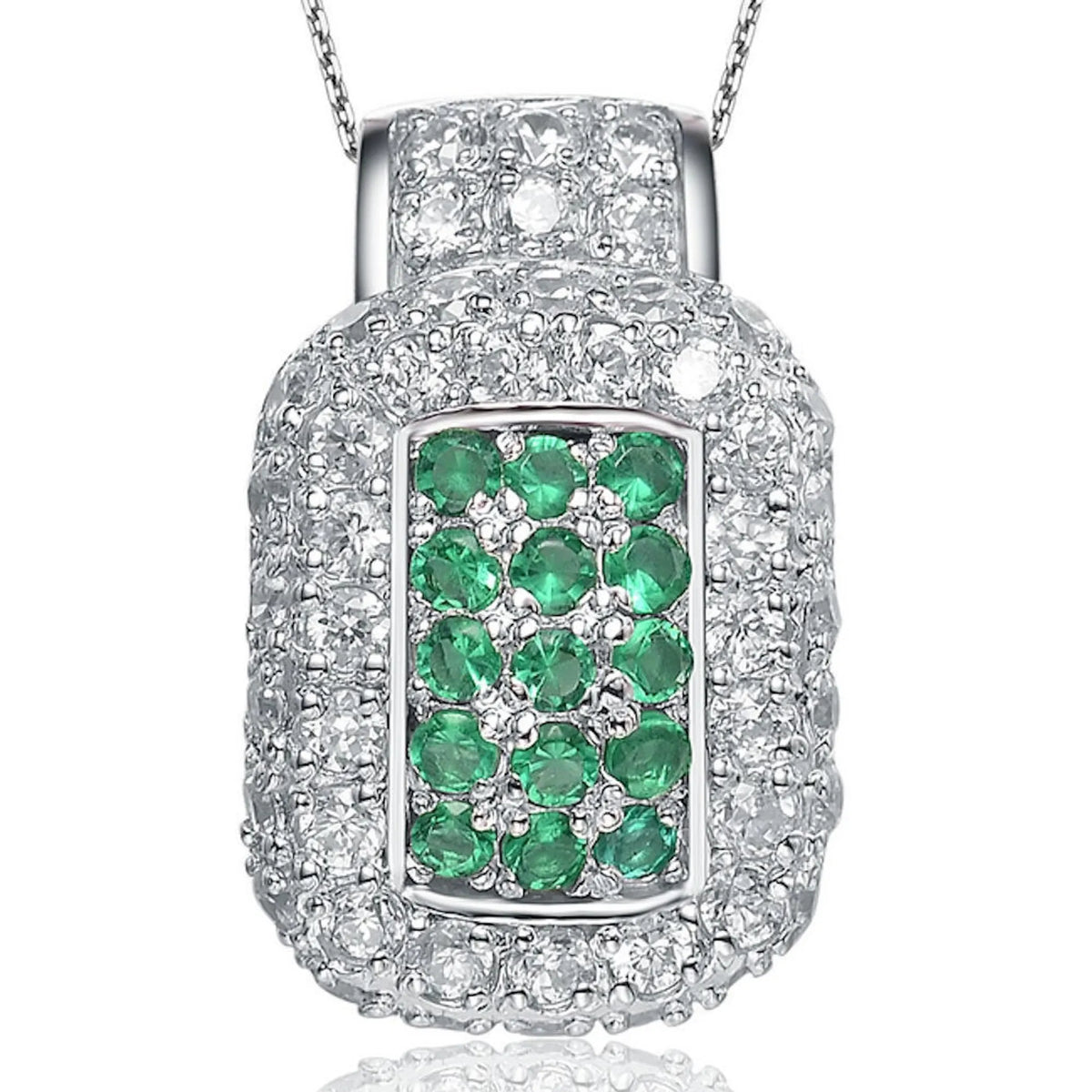 Collette Z Sterling Silver Green Cubic Zirconia Square Pendant