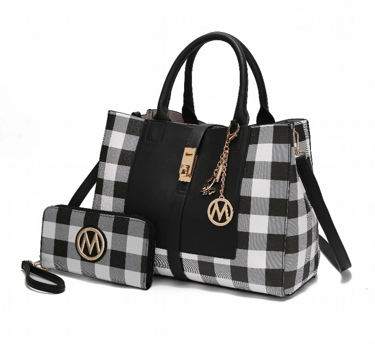 Yuliana Checkered Satchel Bag with Wallet