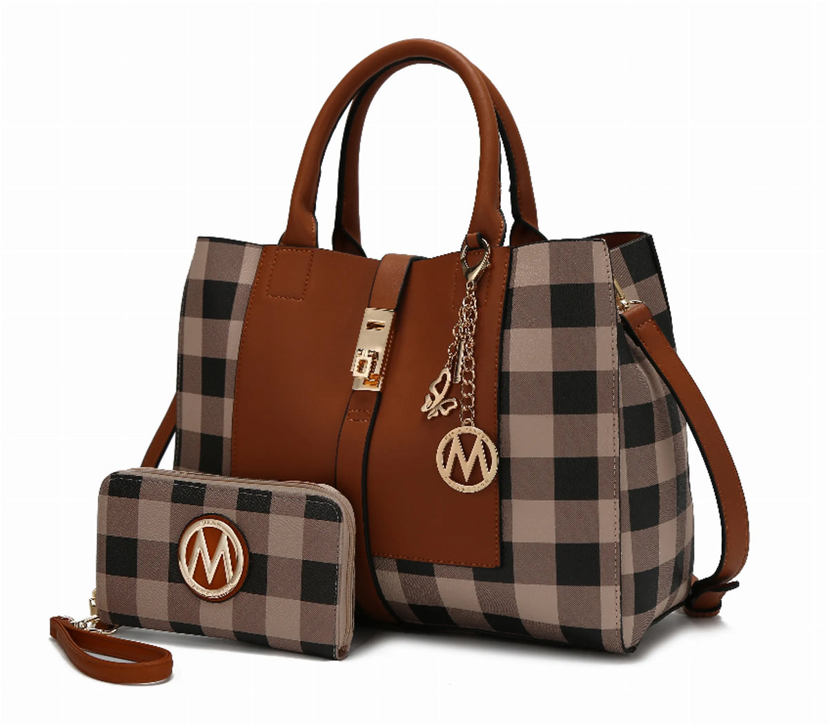 Yuliana Checkered Satchel Bag with Wallet