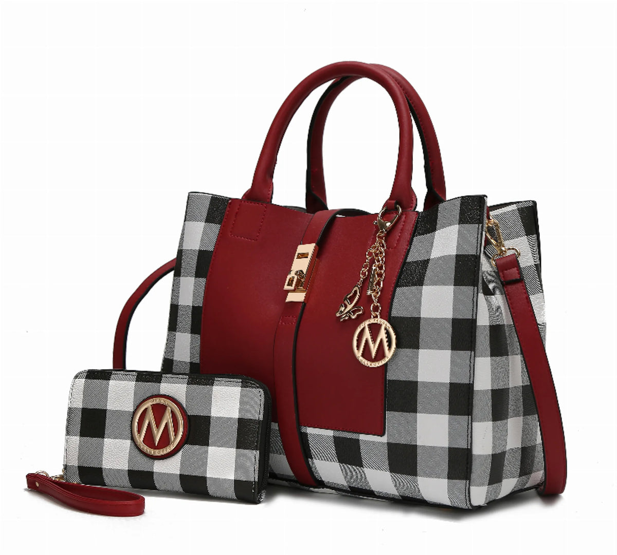 Yuliana Checkered Satchel Bag with Wallet