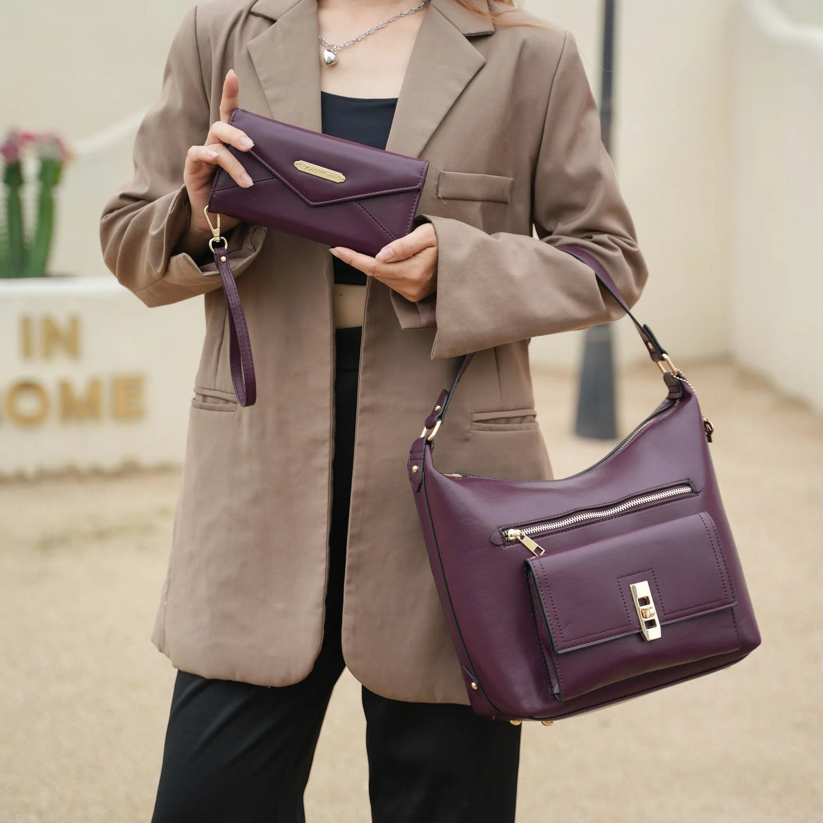 Clara Vegan Leather Womens Shoulder Bag & Wristlet Wallet