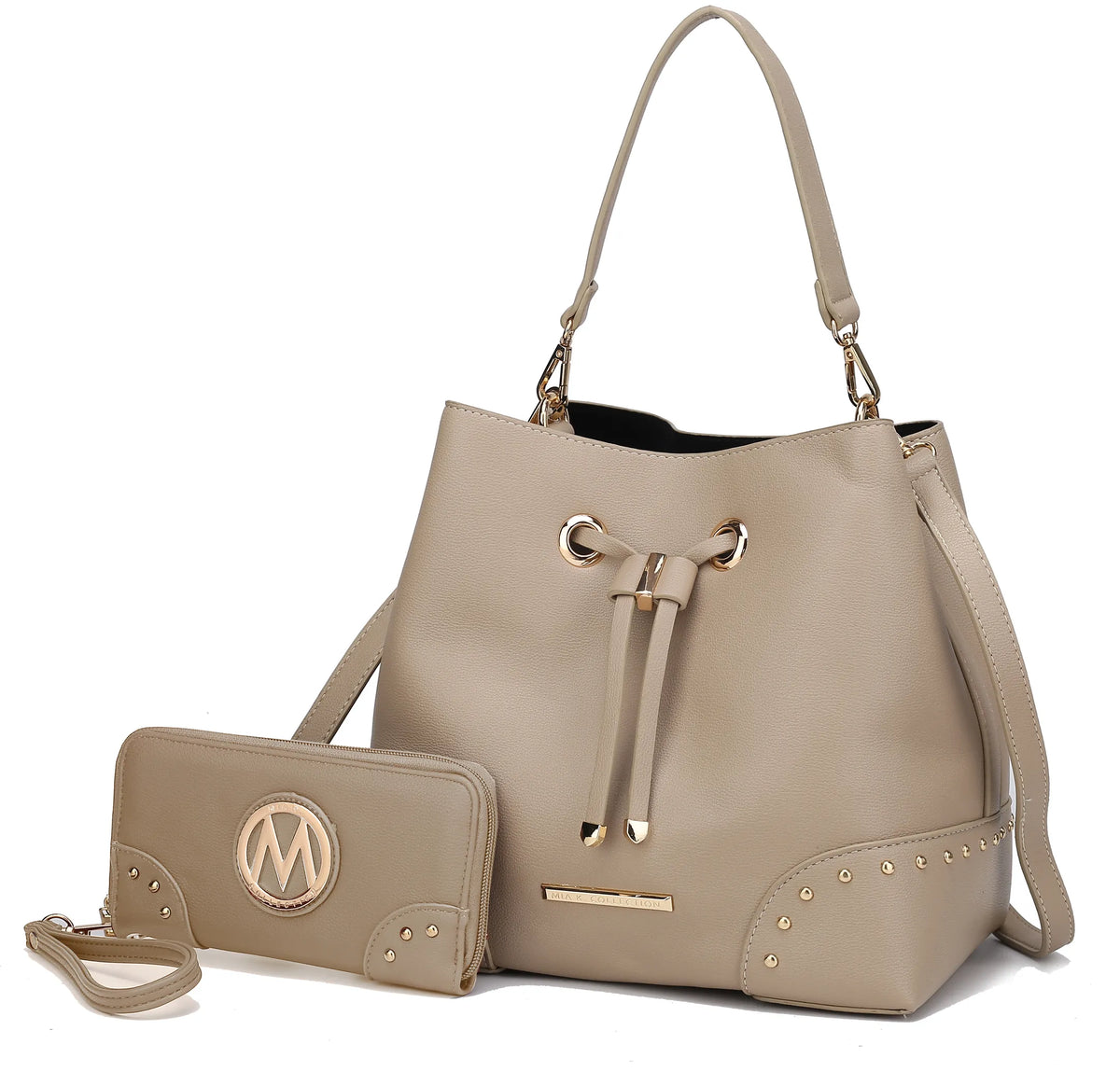 Callie Solid Bucket Bag with Matching Wallet