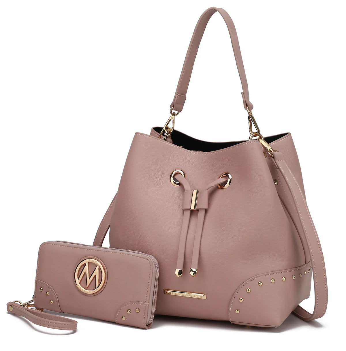 Callie Solid Bucket Bag with Matching Wallet