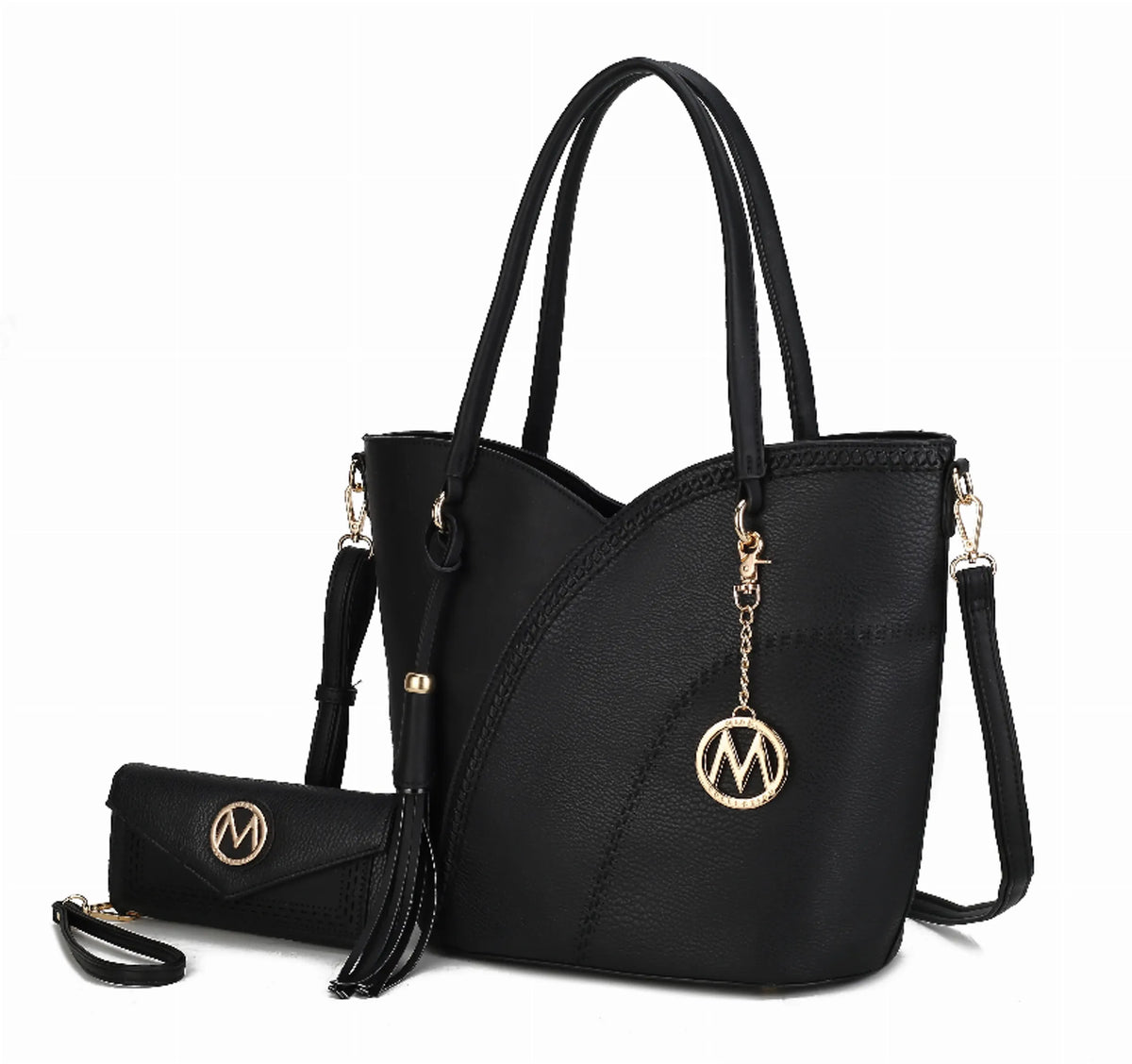 Imogene Two-tone Whip Stitches Vegan Leather Women's Shoulder bag with Wallet