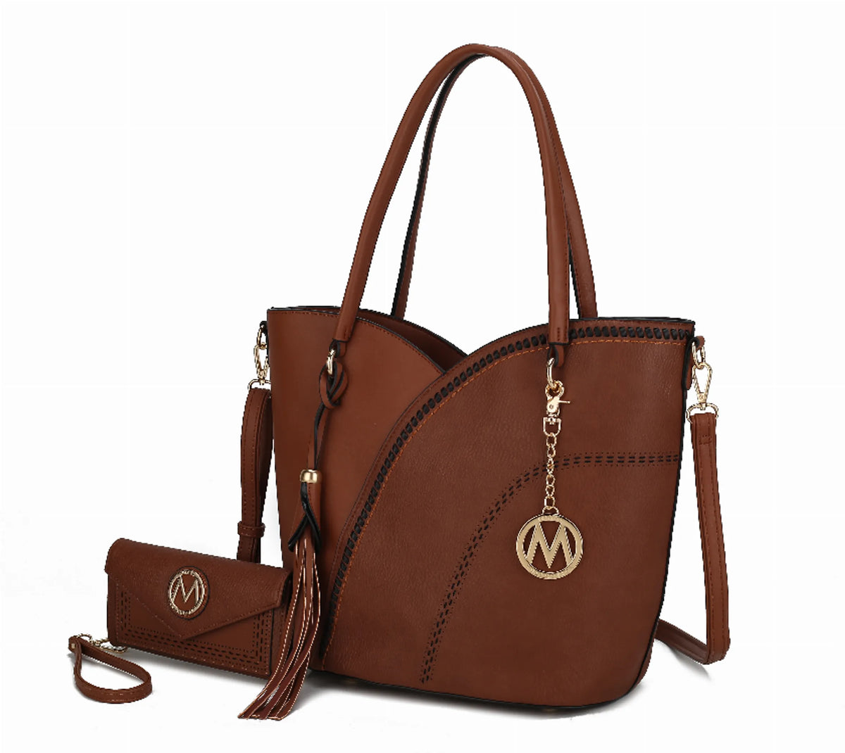 Imogene Two-tone Whip Stitches Vegan Leather Women's Shoulder bag with Wallet