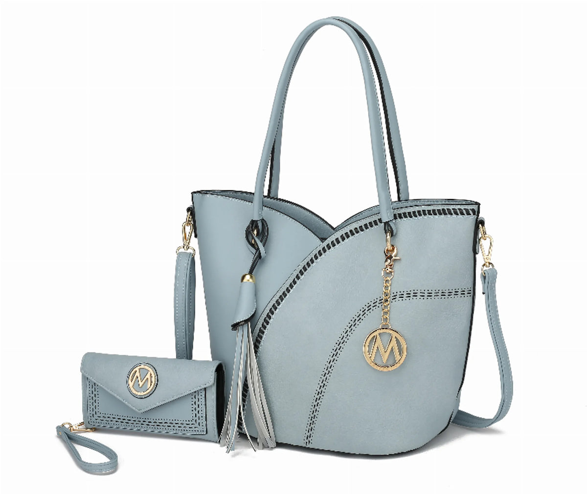 Imogene Two-tone Whip Stitches Vegan Leather Women's Shoulder bag with Wallet