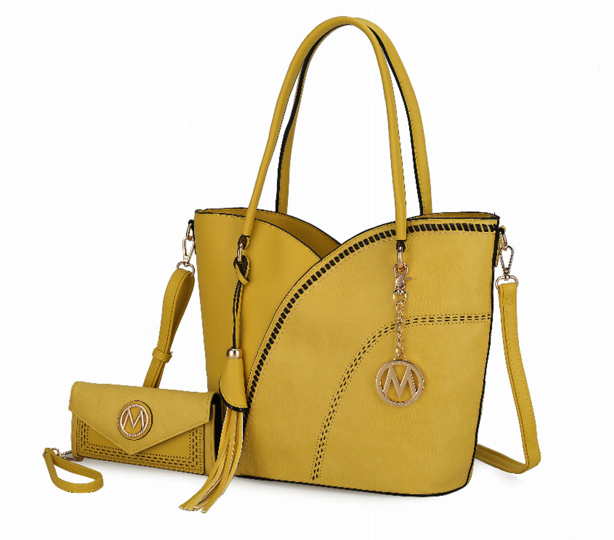 Imogene Two-tone Whip Stitches Vegan Leather Women's Shoulder bag with Wallet