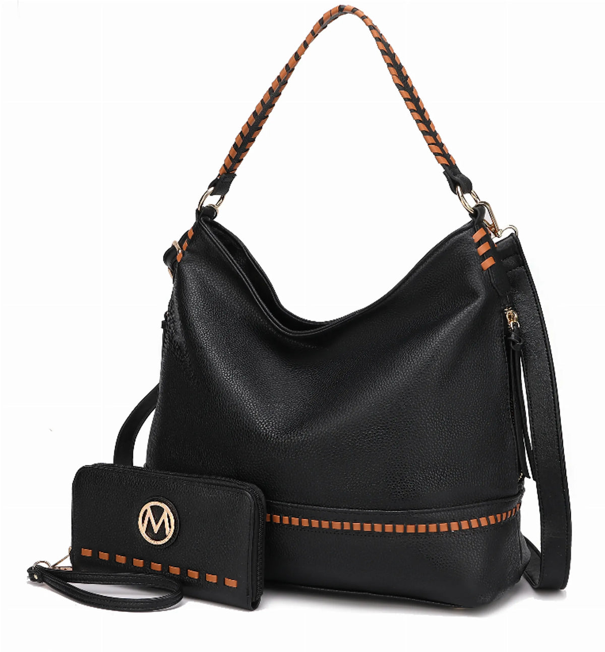 Blake two-tone whip stitches Vegan Leather Women's Shoulder bag with Wallet