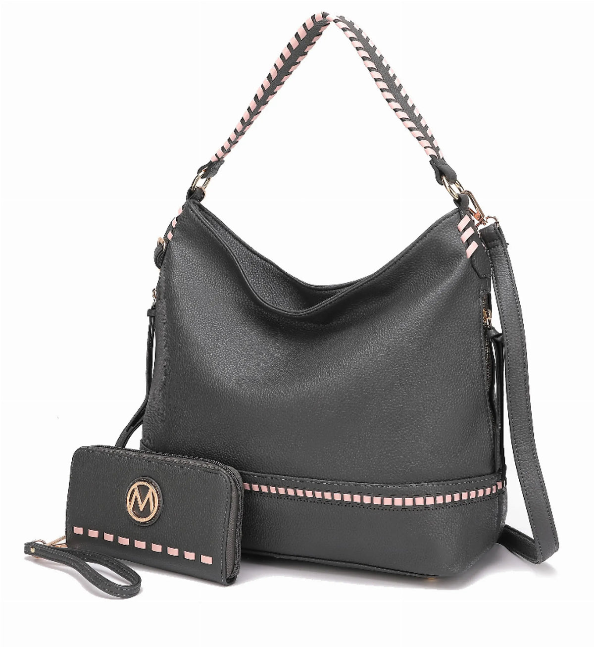 Blake two-tone whip stitches Vegan Leather Women's Shoulder bag with Wallet