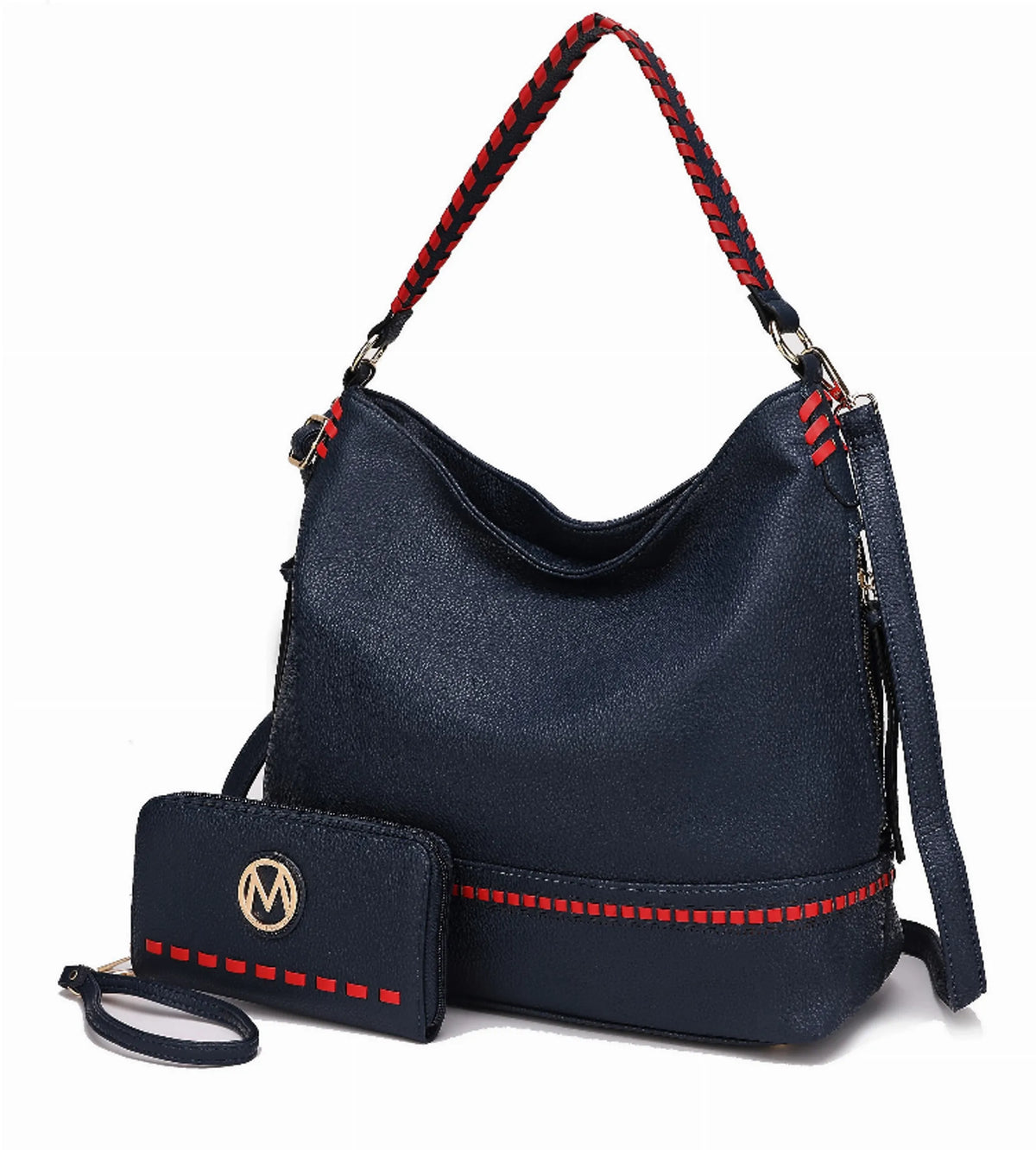 Blake two-tone whip stitches Vegan Leather Women's Shoulder bag with Wallet