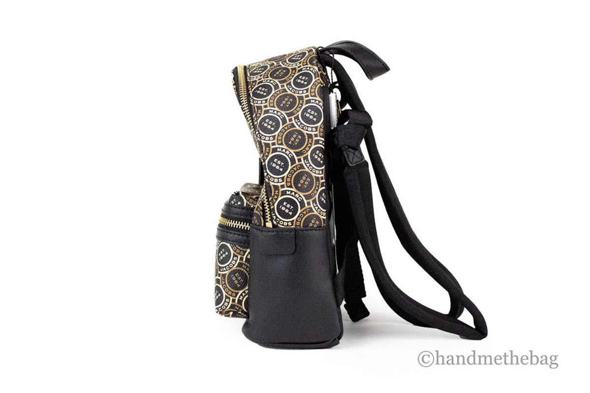 Marc Jacobs Signet Mini Black Logo Printed Leather Backpack