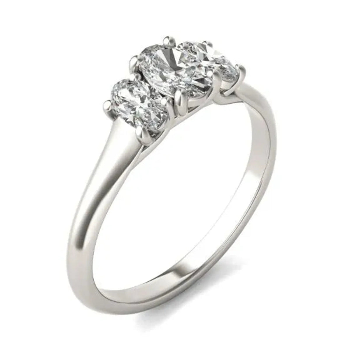 1 CTW Oval Lab Grown Diamond Three Stone Engagement Ring 14K White Gold (G-VS)