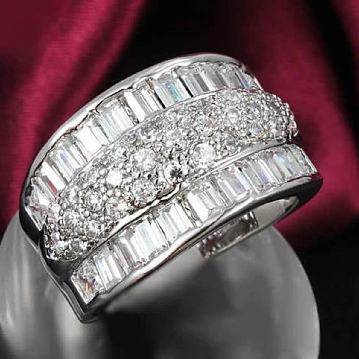 Regal Baguette And CZ Statement Band Ring - Pack Of: 1