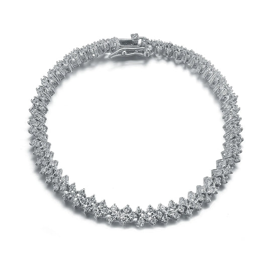 Collette Z Sterling Silver with Rhodium Plated Clear Round Cubic Zirconia Three Row Tennis Bracelet