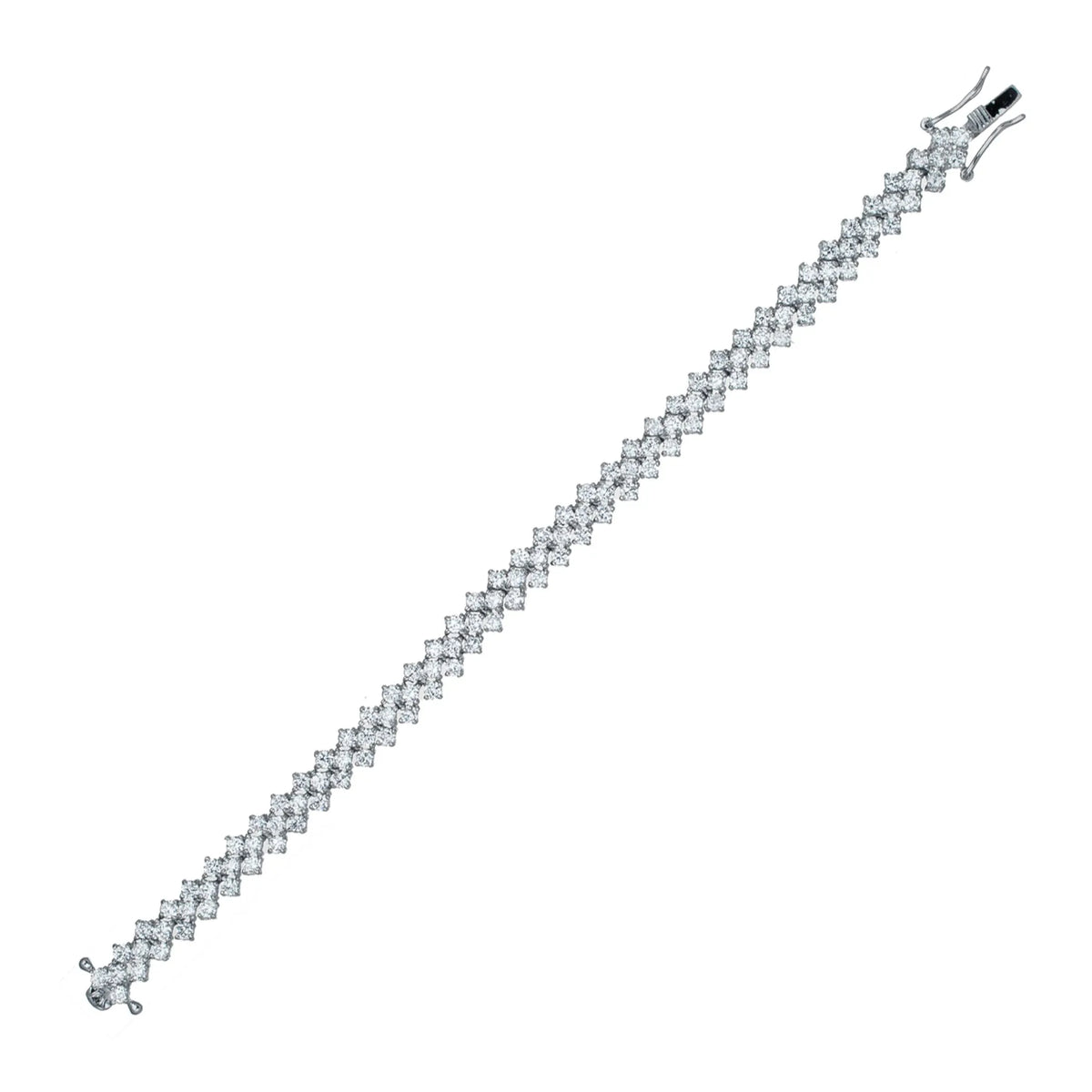 Collette Z Sterling Silver with Rhodium Plated Clear Round Cubic Zirconia Three Row Tennis Bracelet