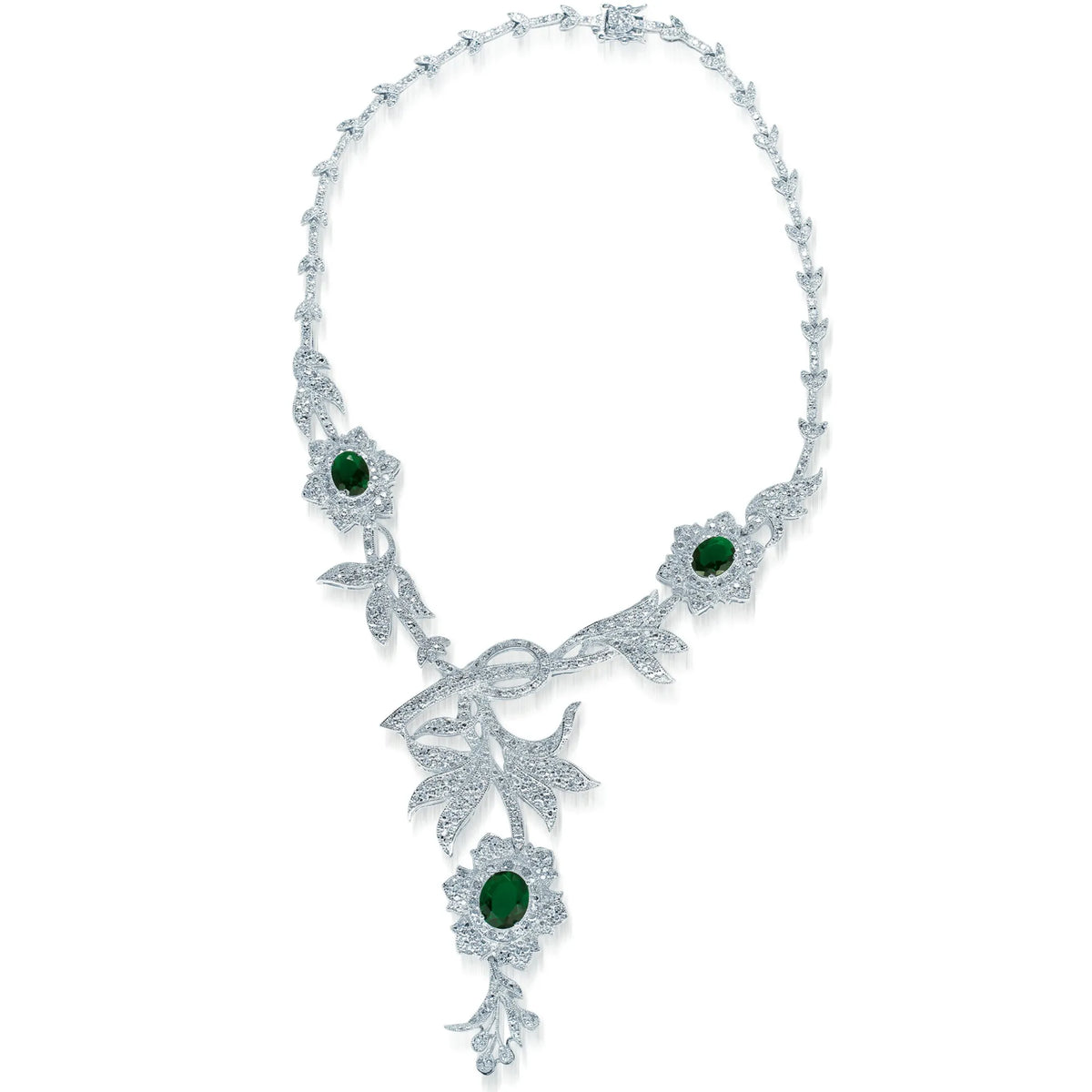 Collette Z Sterling Silver White and Green CZ Heavy Flower Necklace