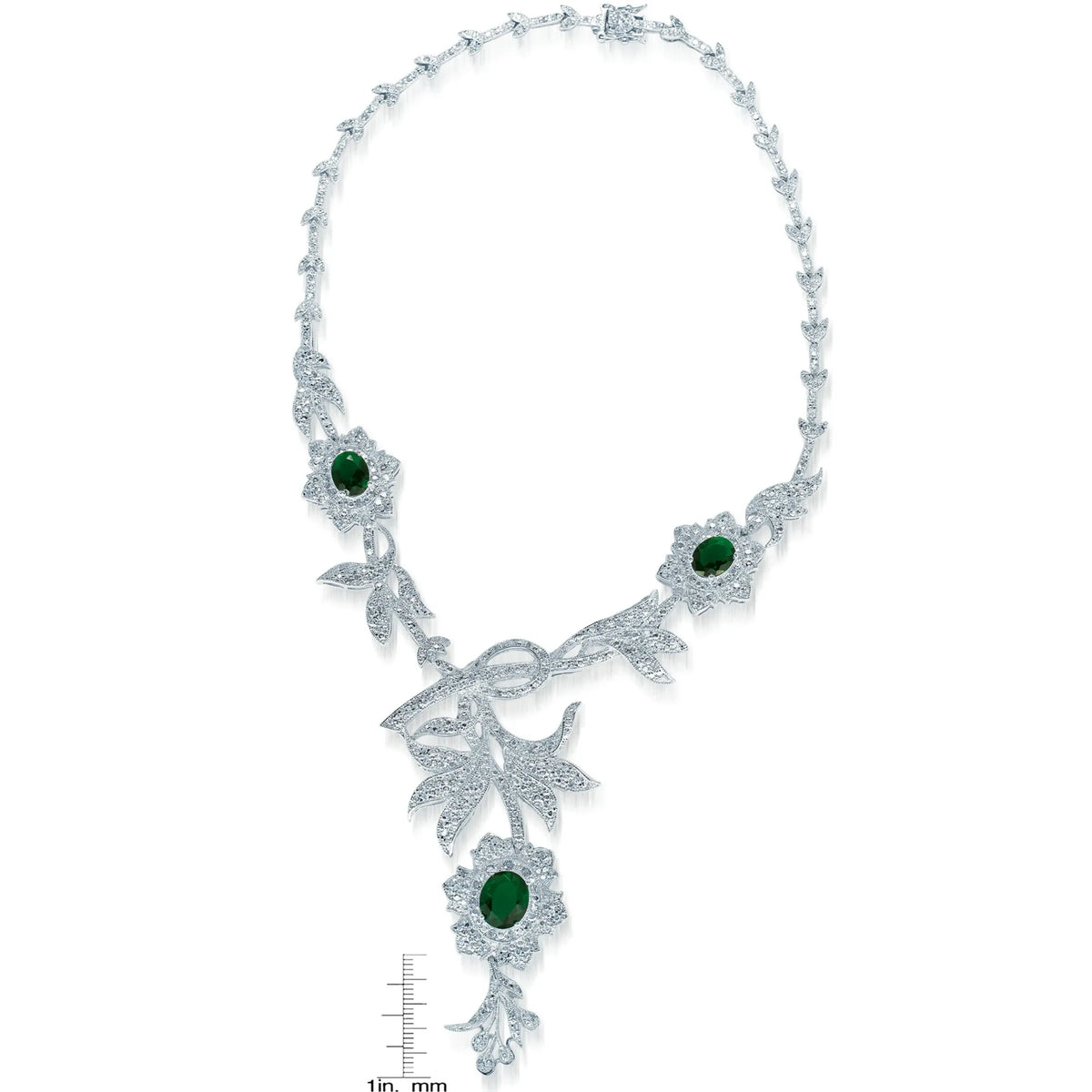 Collette Z Sterling Silver White and Green CZ Heavy Flower Necklace
