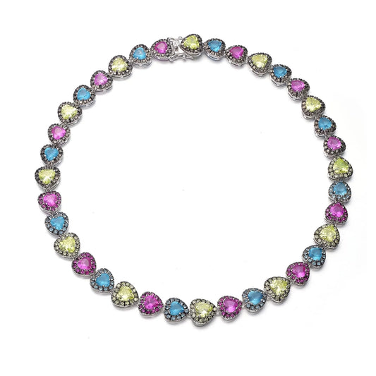 Collette Z Sterling Silver Multi-colored Cubic Zirconia Heart Necklace
