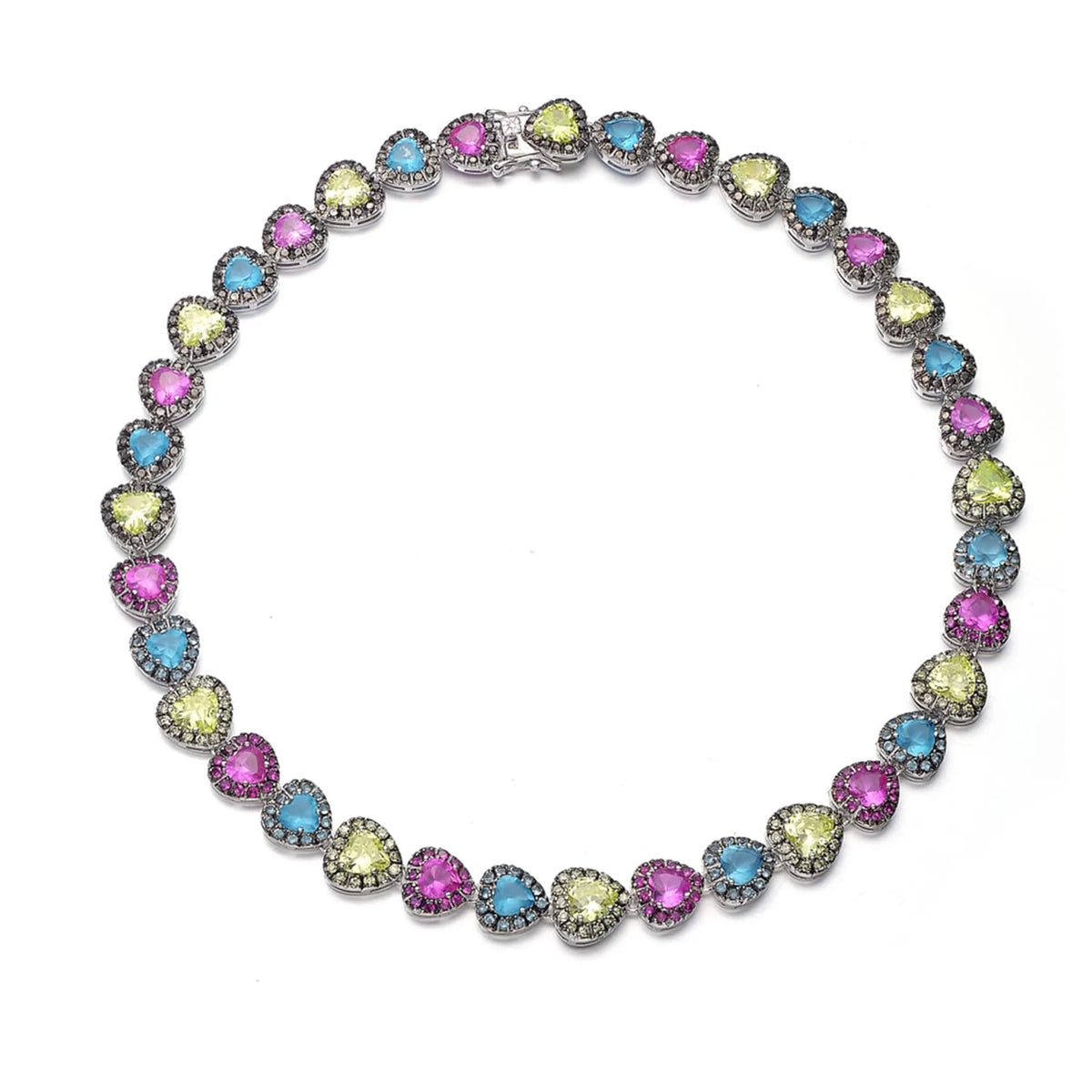Collette Z Sterling Silver Multi-colored Cubic Zirconia Heart Necklace