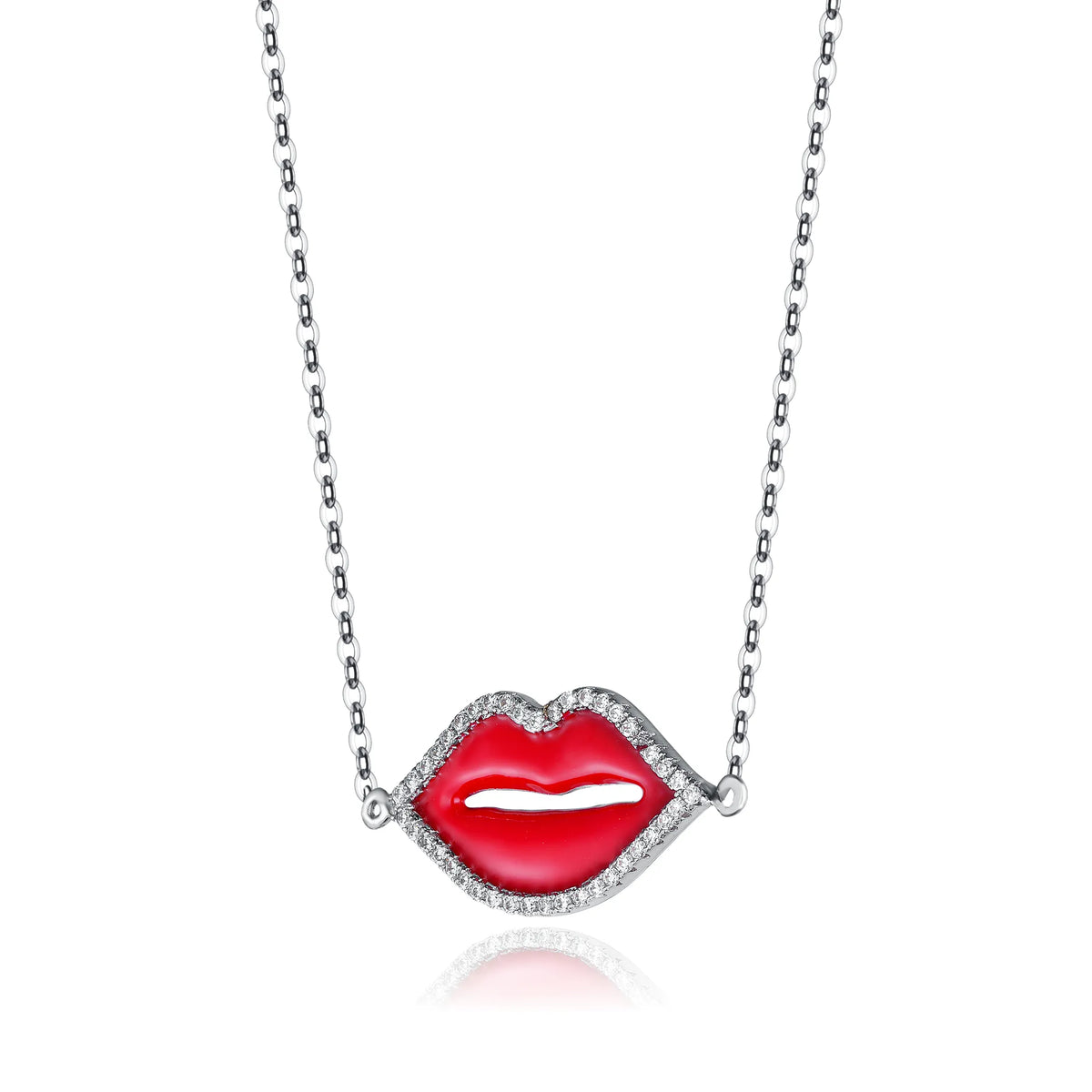 Collette Z Sterling Silver Cubic Zirconia Lip Necklace