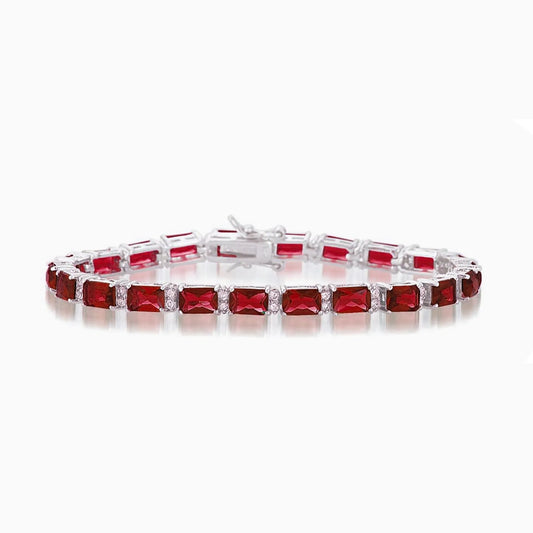Collette Z Sterling Silver Red and White Cubic Zirconia Emerald-cut Tennis Style Bracelet