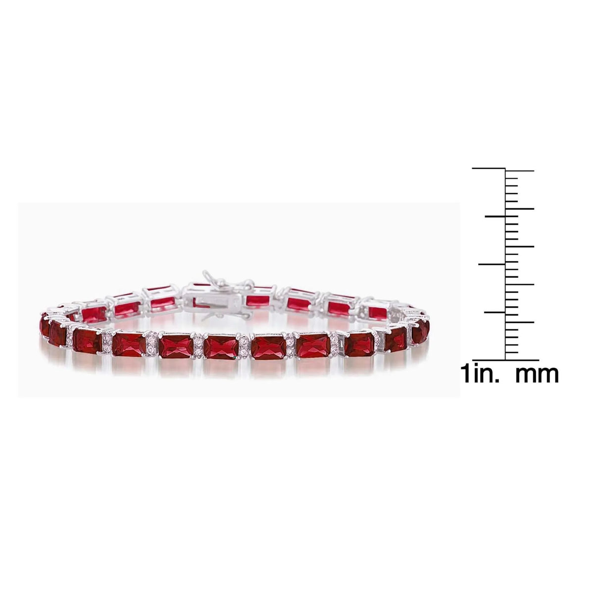 Collette Z Sterling Silver Red and White Cubic Zirconia Emerald-cut Tennis Style Bracelet