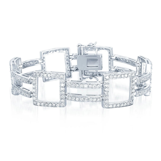 Collette Z Sterling Silver Cubic Zirocnia Open Square Link Bracelet