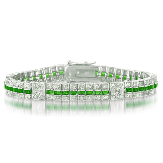 Collette Z Sterling Silver Clear and Green Cubic Zirocnia Stripe Bracelet
