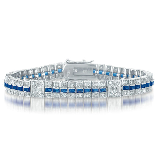Collette Z Sterling Silver Clear and Blue Cubic Zirocnia Stripe Bracelet