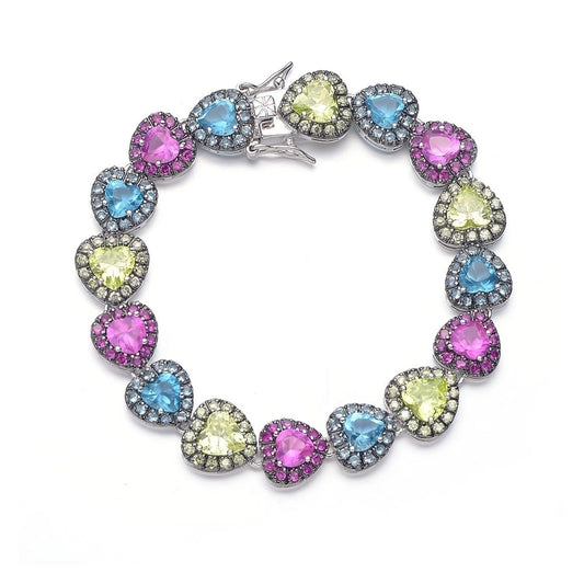 Collette Z Sterling Silver Multicolor Cubic Zirconia Heart Bracelet