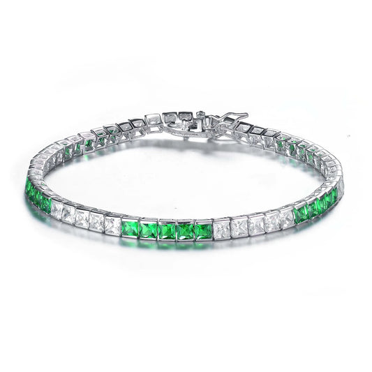 Collette Z Sterling Silver Cubic Zirconia and Green Tennis Bracelet
