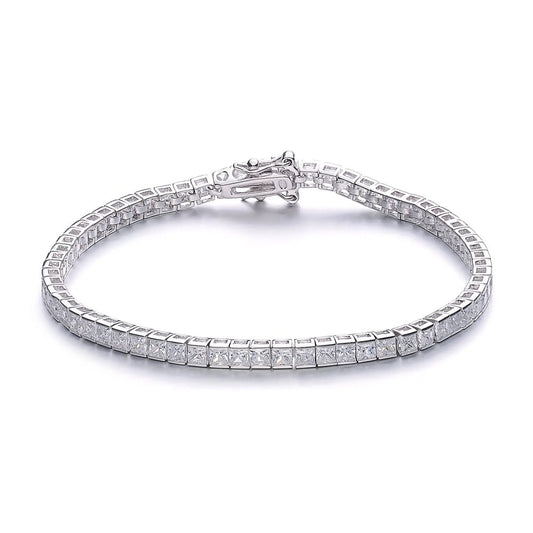 Collette Z Rhodium Overlay Square Cubic Zirconia Tennis Bracelet