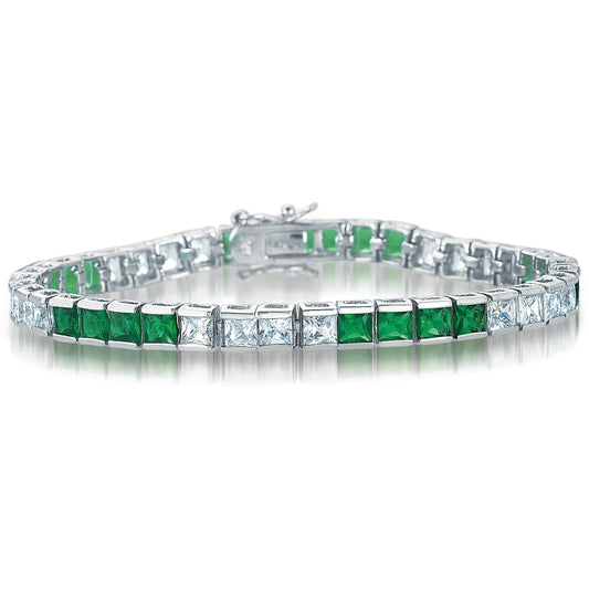Collette Z Sterling Silver Green and Clear Cubic Zirocnia Skinny Bracelet
