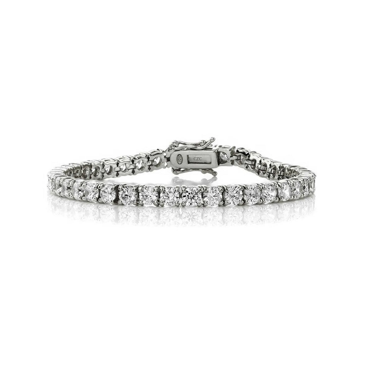 Collette Z Sterling Silver with Rhodium Plated Clear Round Cubic Zirconia 4MM Tennis Bracelet