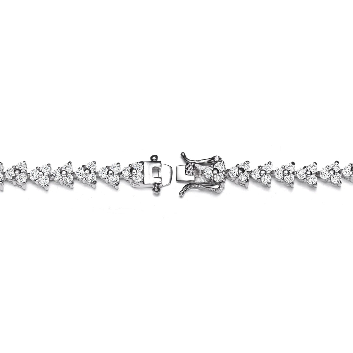 Collette Z Sterling Silver with Rhodium Plated Clear Round Cubic Zirconia 3-Stone Triangular Link Bracelet